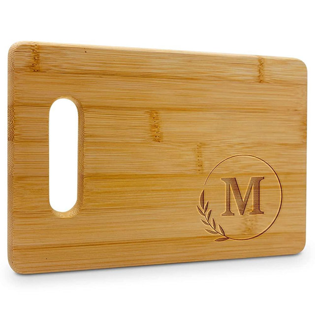 On The Rox Monogrammed Cutting Boards - 9” x 12” A to Z Personalized Engraved Bamboo Board (M) - Large Customized Wood Cutting Board with Initials - Wooden Custom Charcuterie Board Kitchen Gifts