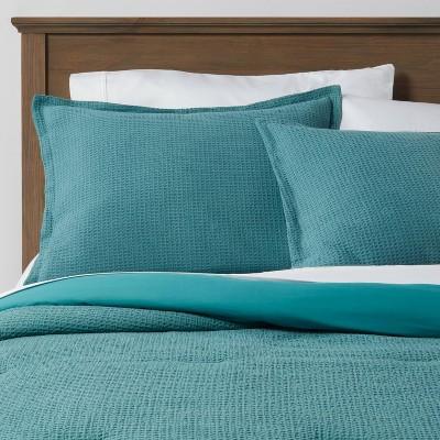 Washed Waffle Weave Comforter & Pillow Sham Set Blue - Threshold™