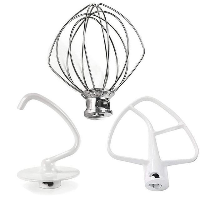 TOMOON Kitchen Aid Mixers Accessories - K45WW Wire Whip &K45DH Dough Hook&K45B Coated Flat Blade Paddle with Scraper-3 Pieces Attachment for Stand Mixers (1 YEAR Warranty ）