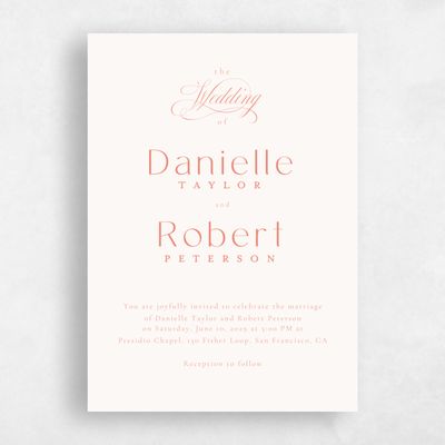 Coral, Pink Wedding Invitation - Sydney Portrait