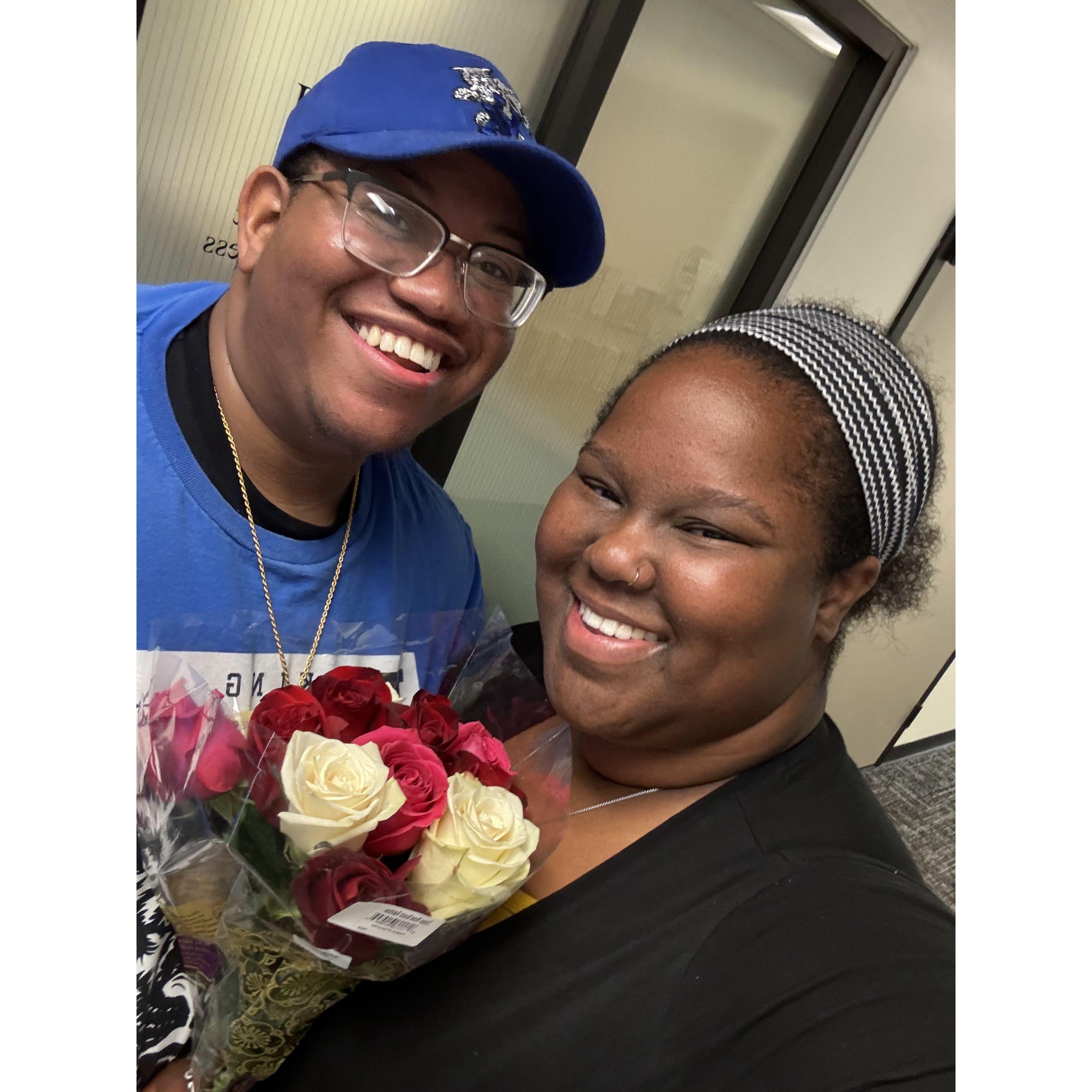 It's something about a man that brings flowers to your job!!