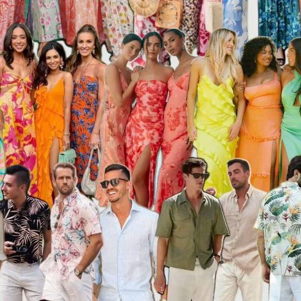 Beach formal attire. Colorful, tropical tones are perfect. Florals and patterns are welcome!  See each photo for more details.