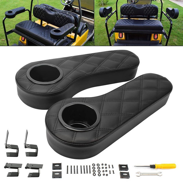NOKINS Golf Cart Flip Armrest with Cup Holder, No Drilling Required, for Club Car/EZGo/Yamaha, Club Cart Armrest kit