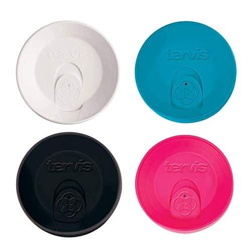 Tervis Travel Lid for 24 oz Tumbler and Mug, White,Black, Turquoise & Neon Pink 4-Piece Set