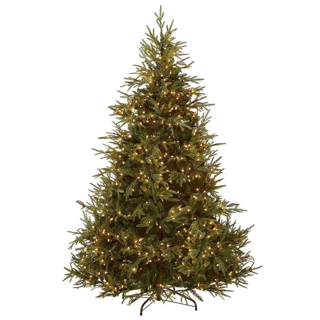 National Tree Company Pre-Lit 'Feel Real' Artificial Full Christmas Tree, Green, Frasier Grande, White Lights, Includes Stand, 7.5 Feet