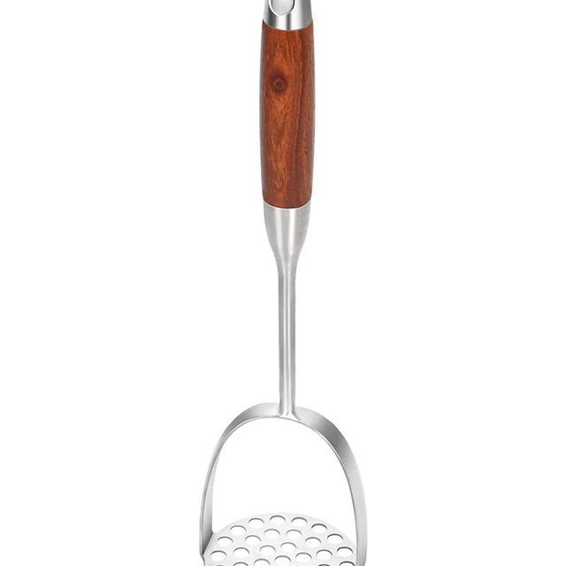 Brigii Potato Masher with Non-Slip Wooden Handle, Dual Arc for Easy, Labor-Saving Mashing, 304 Stainless Steel, Sturdy and Durable One-Piece Potato Press, Dishwasher Safe, for Potatoes and More