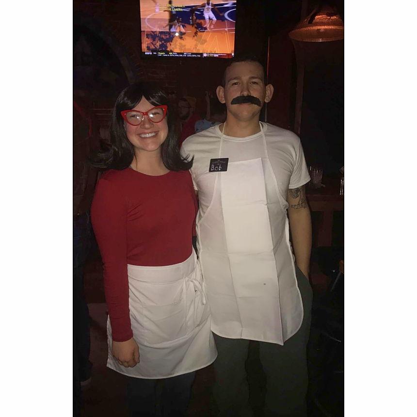 On our first Halloween we dressed up and Bob and Linda from Bobs Burgers
