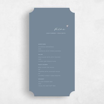 Blue Ticket Wedding Menu - Marley