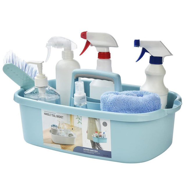 ALINK Large Plastic Shower Caddy Tote, Portable Storage Caddy Basket Organizer with Handle for Dorm, Bathroom, Tool, Garden, Kitchen, Cleaning Supplies – Blue