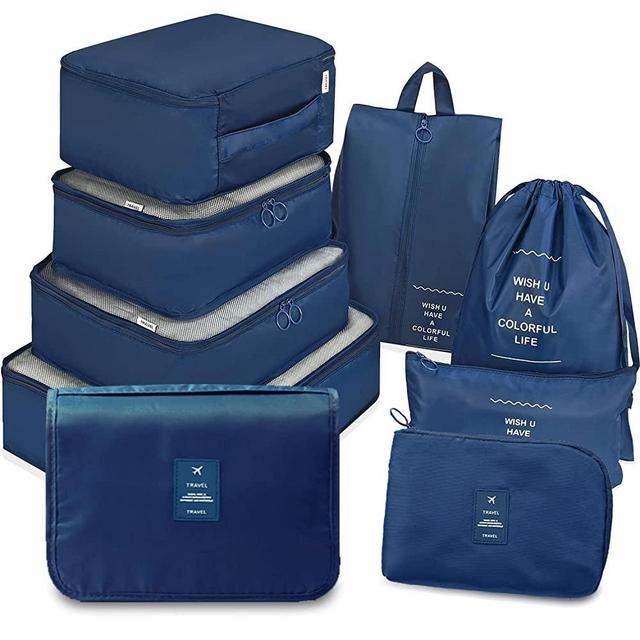 Packing Cubes for Travel, 9 Set Luggage Organizers with Toiletry Bag, Electronics Bag, Compression Cells, Accessories Bags Made with Wearable Lightweight Water Resistant Fabric (9 PCS - Navy Blue S)