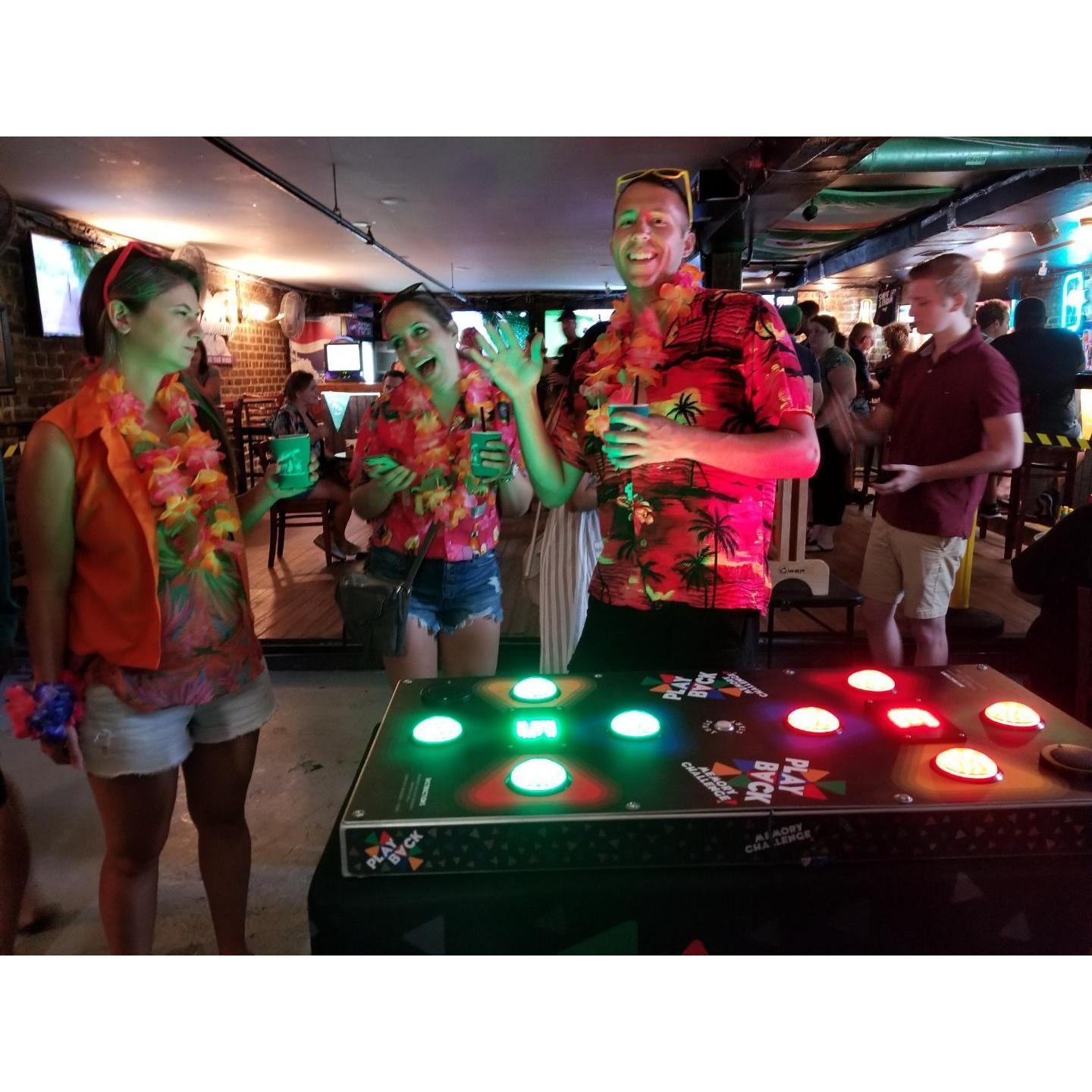 Some of the many expressions in our relationship. Hawaiian themed bar crawl.
