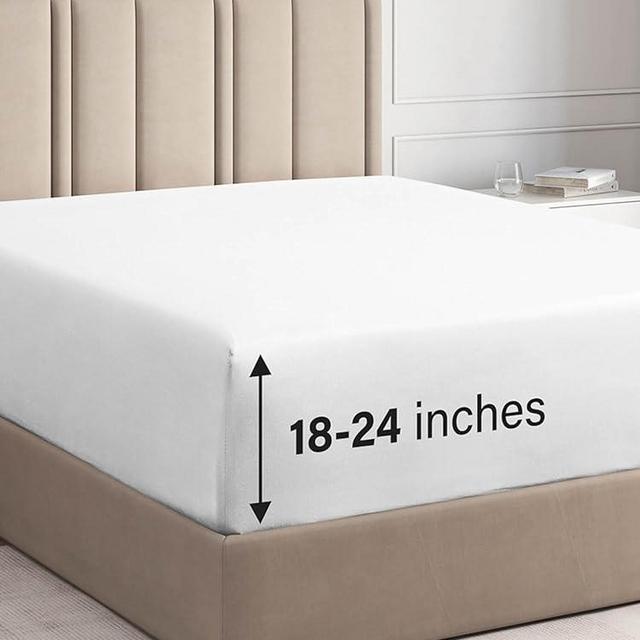 Extra Deep Cal King Fitted Sheet - Hotel Luxury Single Fitted Sheet Only - Easily Fits 18 inch to 24 inch Mattress - Soft, Wrinkle Free, Breathable & Comfy Extra Deep Pockets White Fitted Sheet