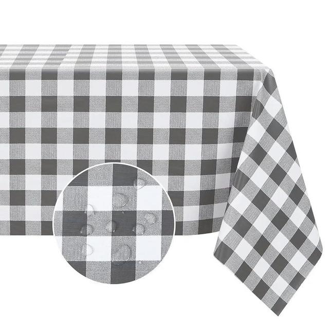 Romanstile Rectangle Vinyl PVC Tablecloth, 100% Waterproof Buffalo Plaid Plastic Table Cloth, Oil Proof Heavy Duty Wipeable Table Covers for Dining, Picnic, Outdoor - 60 x 84 Inch, Grey and White