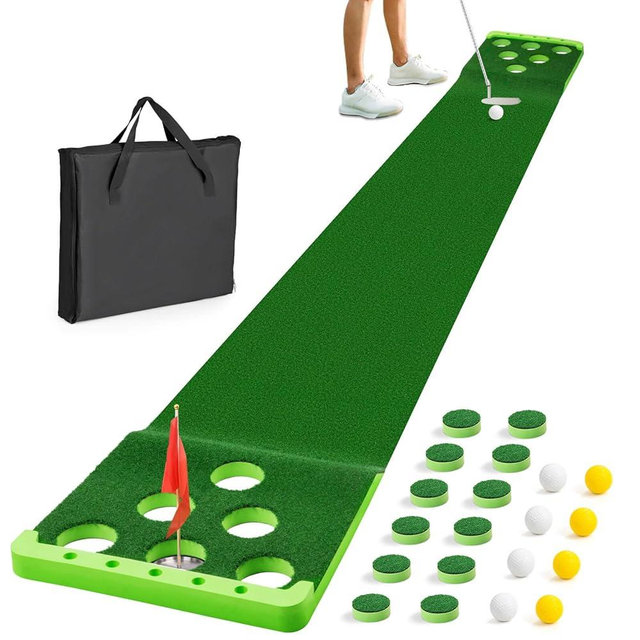 Sagsewful Golf Pong Putting Game Set with Front Border for Indoor&Outdoor, Golf Putting Green Mat Includes 8pcs Golf Balls & Portable Bag,Golf Putting Practice Training Aid for Backyard,Party,Office