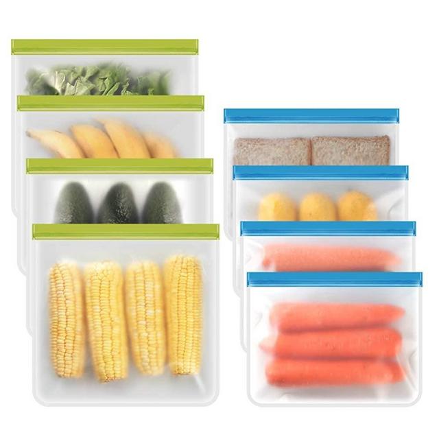 Reusable Ziplock Bags Silicone (4Pack Reusable Gallon Bags+4Pack Reusable Quart Bags), Reusable Freezer Bag Seal&Leak Proof, BPA Free Reusable Ziplock Bag for Marinate Meats, Salad, Fruit