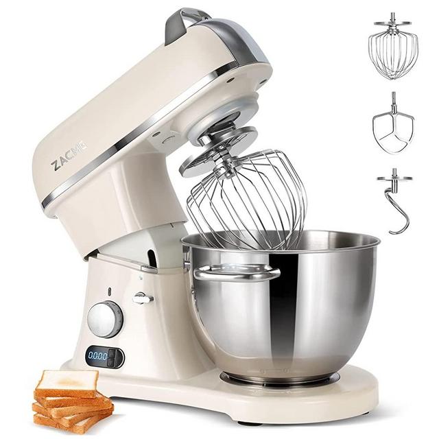 Professional Commercial Stand Mixer 8.4QT 800W, ZACME Kitchen Electric Mixer Metal Food Mixer with Stainless Steel Bowl Dough Hook and Beater-Smart LCD Timer Display and Tilt-Head Design, White