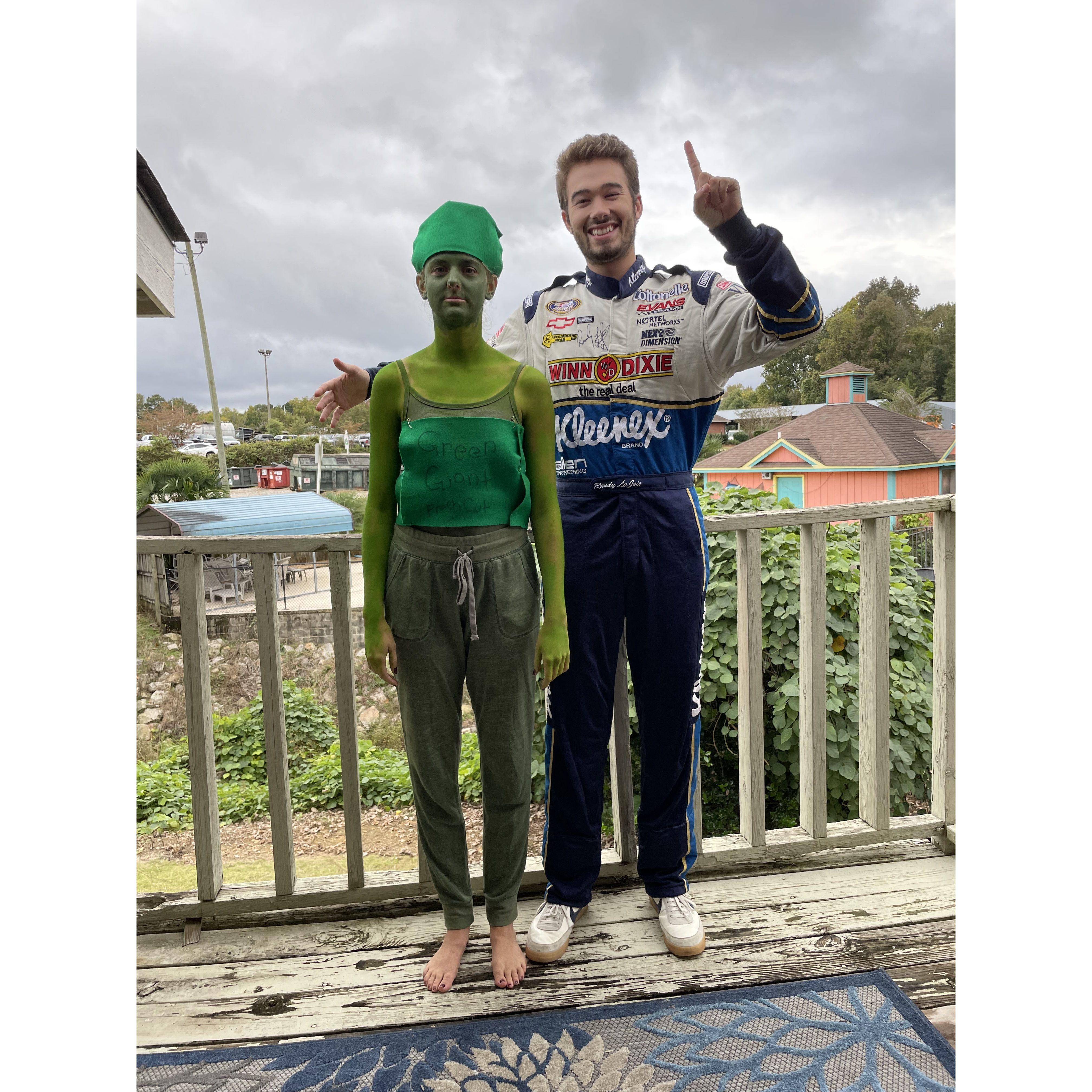 Halloween 2021 (green bean and NASCAR driver)