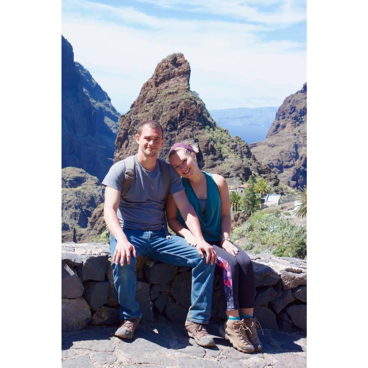 Dane and Marne on their first overseas trip together to Tenerife, Canary Islands, Spain. This is called Masca - an ancient town preserved in the beautiful mountains on the island.