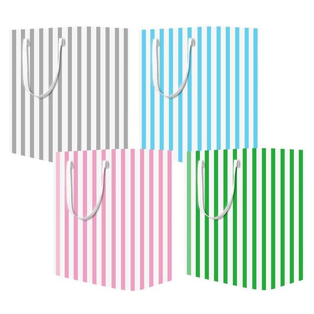 Twoyu 4 Pack Large 75L Laundry Basket ，Waterproof,Collapsible Laundry Hamper with Extended Handles ，Laundry Baskets Organization for Clothes in the Family Dorm (4 Vertical Tripes)