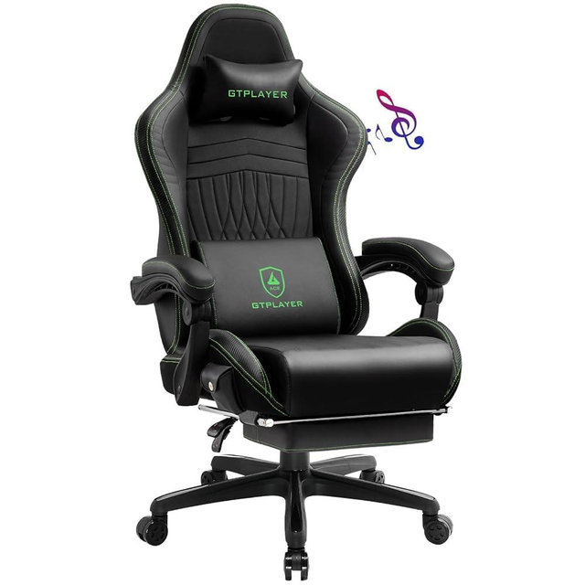 GTPLAYER Chair Computer Gaming Chair (Leather, Green)