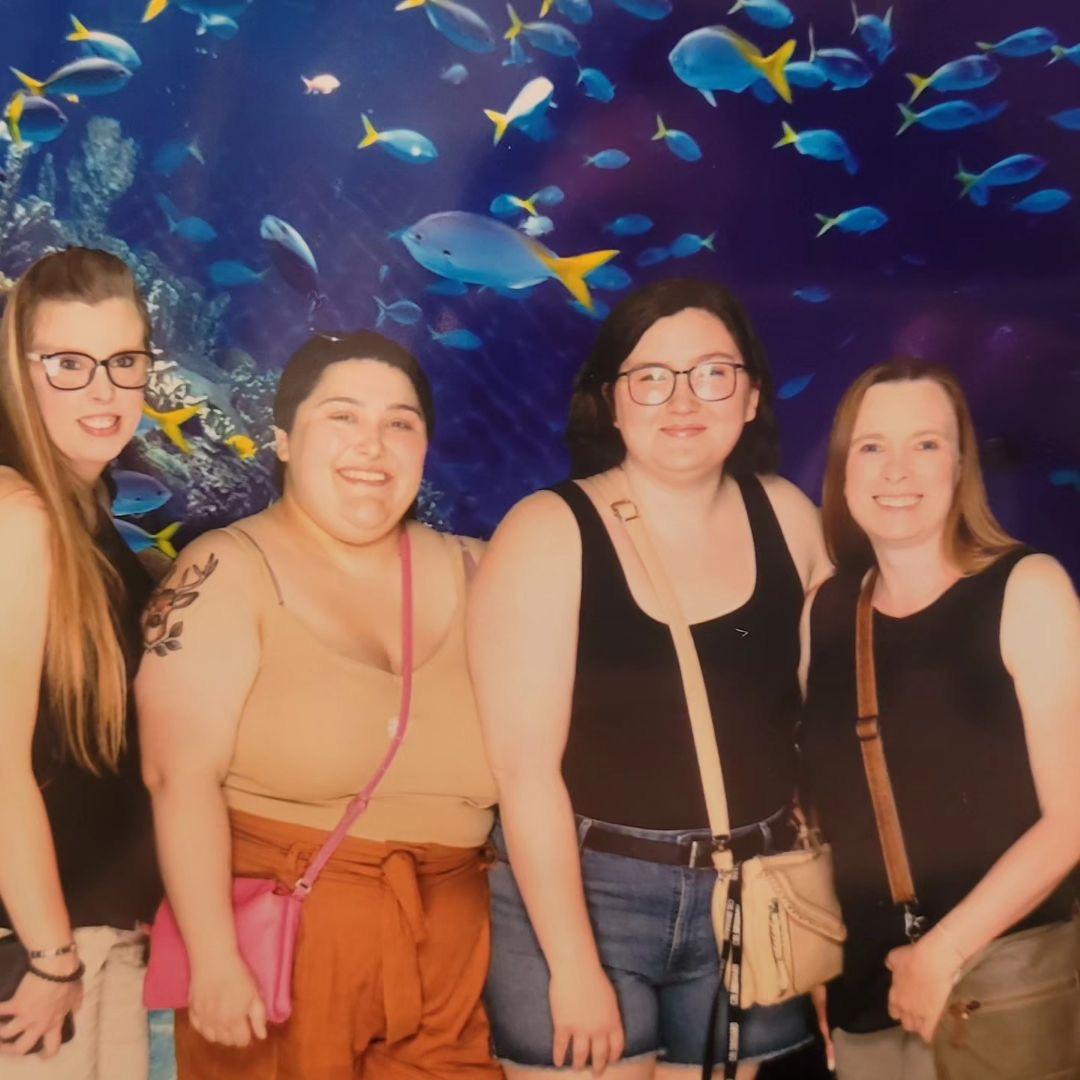 Our first aquarium visit! [Pictured: Victoria's Aunt Tina and her Mom Jean]
