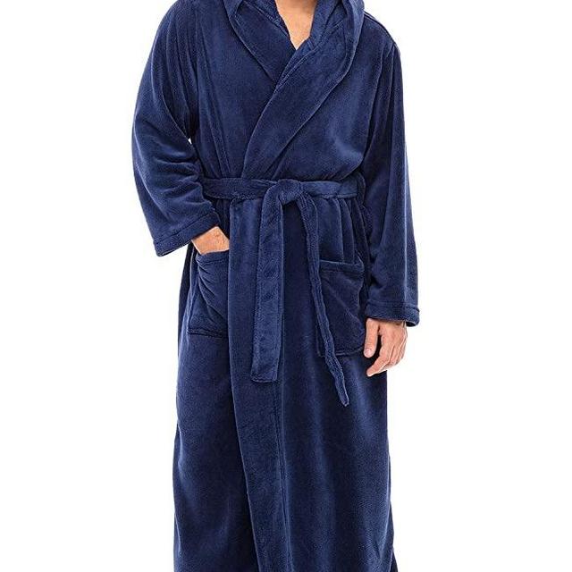 Alexander Del Rossa Men's Warm Flannel Fleece Robe with Hood, Big and Tall Bathrobe