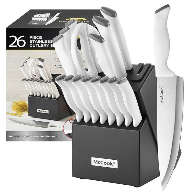 McCook® Knife Sets, German Stainless Steel Kitchen Knife Block Sets with Built-in Sharpener