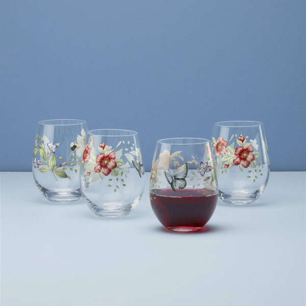 Lenox, Butterfly Meadow Stemless Red Wine Glass, Set of 4 | Zola