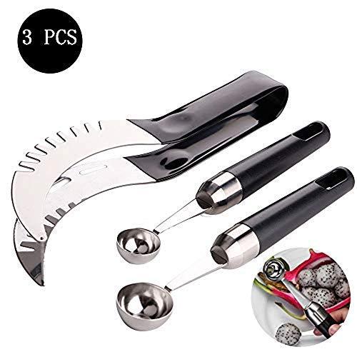 Stainless Steel Watermelon Slicer Corer Knife,Kid Friendly Two Baller Scoop Set Kitchen Gadgets Fruit Tools(Set of 3)