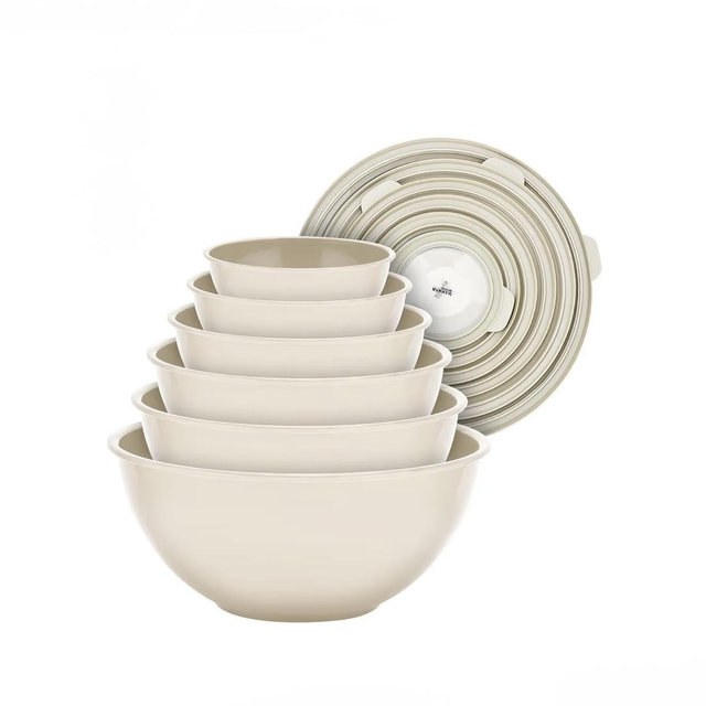 Bakken Master 12 Piece Plastic Nesting Bowls with Lids - Mixing Bowls Set includes 6 Prep Bowls and 6 Lids, BPA-Free, Reusable Meal Prep Containers, Microwave, Freezer & Dishwasher Safe, White Cream