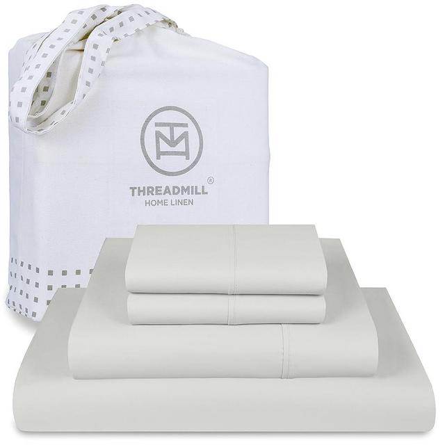 Threadmill Luxury Supima Cotton Sheets, Luxury 1200 Thread Count Soft 100% Cotton Sheets for Queen Size Bed, 4 Pc Light Grey Bed Sheets Queen Set, 5-Star Hotel Quality Deep Pocket Bed Sheets Set