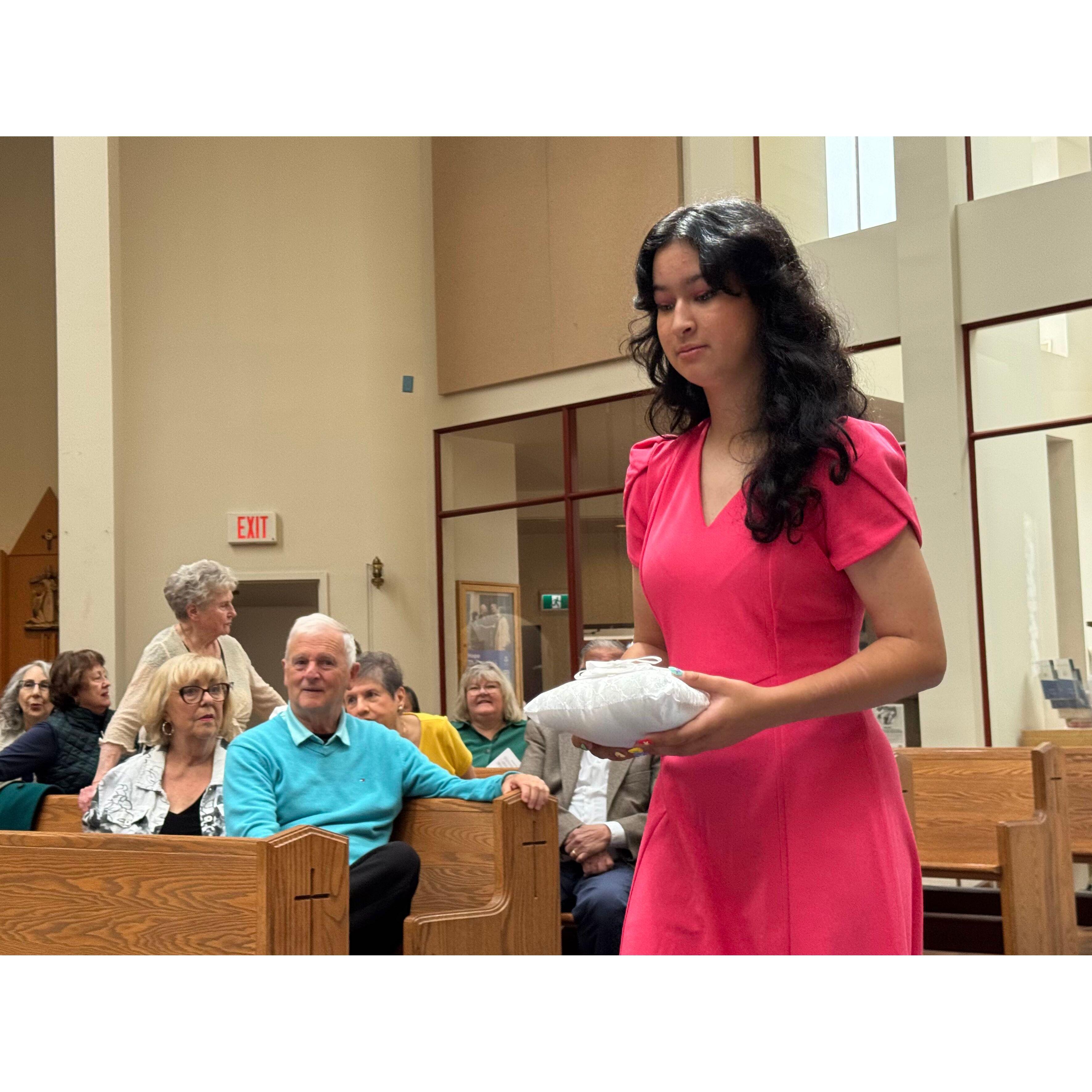 Our ring-bearer, Leonard's lovely granddaughter, enters the church.