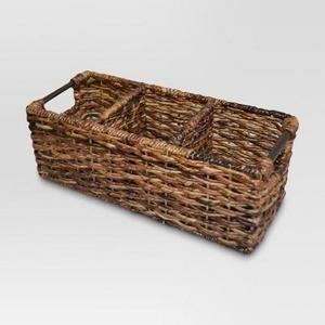 Wicker 3-Compartment Media Bin - Dark Global Brown - Threshold™