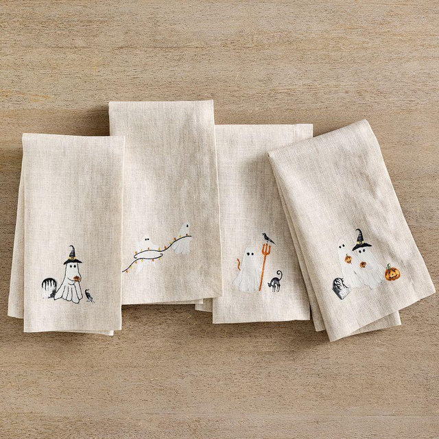 Scary Squad Organic Cotton Napkins, Set of 4 - Flax Multi
