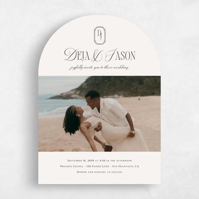 Beige Arch Wedding Invitation - Sage Photo