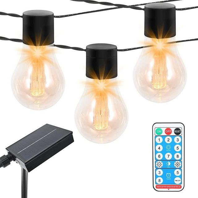 Solar String Lights Outdoor Waterproof - Rivokeer 29 FT 20 Shatterproof Bulbs Patio Lights with 8 Modes Remote, LED Hanging Solar Powered String Lights for Garden Yard, Wedding Party Decor(Warm White)