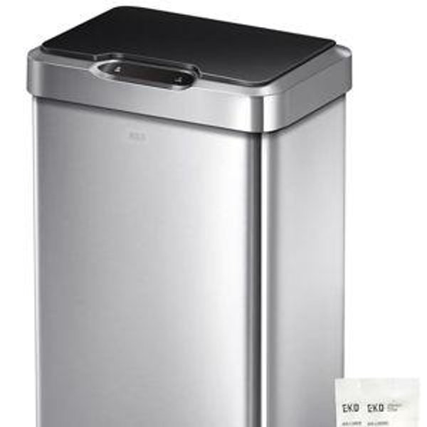 EKO Mirage-T 50 Liter / 13.2 Gallon Touchless Rectangular Motion Sensor Trash Can, Brushed Stainless Steel Finish