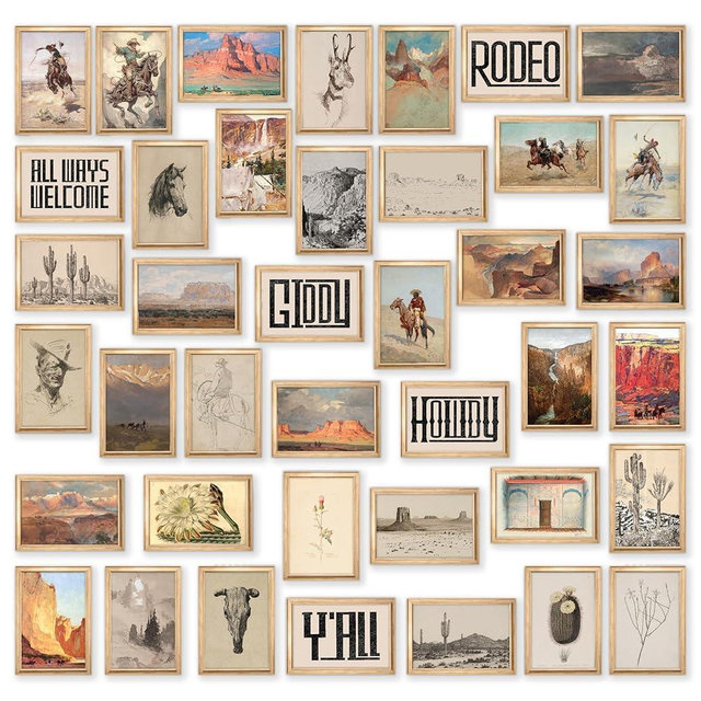 97 Decor Boho Western Decor for Home - 40 Pcs Collage Western Wall Decor for Bedroom, Boho Ranch Southwestern Wall Art Prints, Old Western Aesthetic Pictures Farmhouse Posters for Teen Girl Dorm (4x6)
