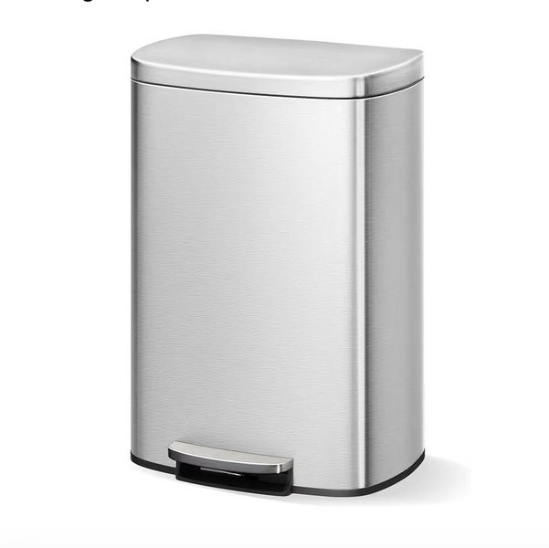 Garvee Step-on Stainless Steel Kitchen Trash Can - 13 Gal / 50 L Large Capacity, Rustproof Metal Garbage Bin with Soft Close Lid, Removable Inner Bucket & Rear Handle