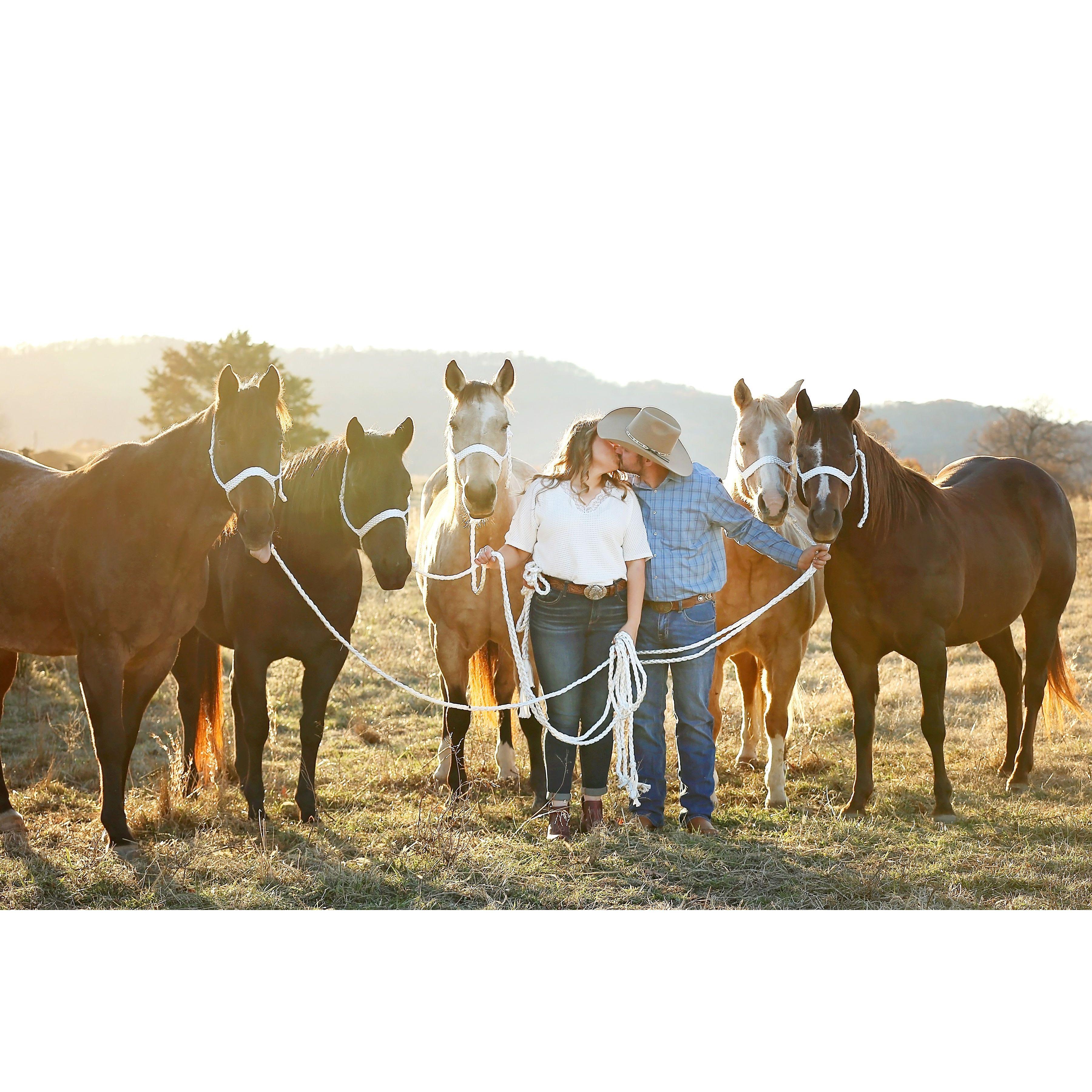 The first time Kara and Corey met, Kara was riding Leroy- the big goofy blue roan with his tongue sticking out.