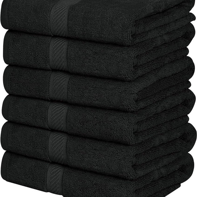 Utopia Towels 6 Pack Small Bath Towel Set, 100% Ring Spun Cotton (22 x 44 Inches) Lightweight and Highly Absorbent Quick Drying Towels, Premium Towels for Hotel, Spa and Bathroom (Black)