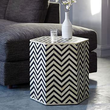 Bone Inlaid Faceted Side Table