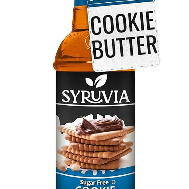 Syruvia Sugar-Free Cookie Butter Coffee Syrup - 25.4 fl oz. Premium Coffee Flavoring Syrup. 0 Calories, Kosher, and Gluten-Free. Perfect for Enhancing Drinks, Sodas, Shakes, Desserts, and More.