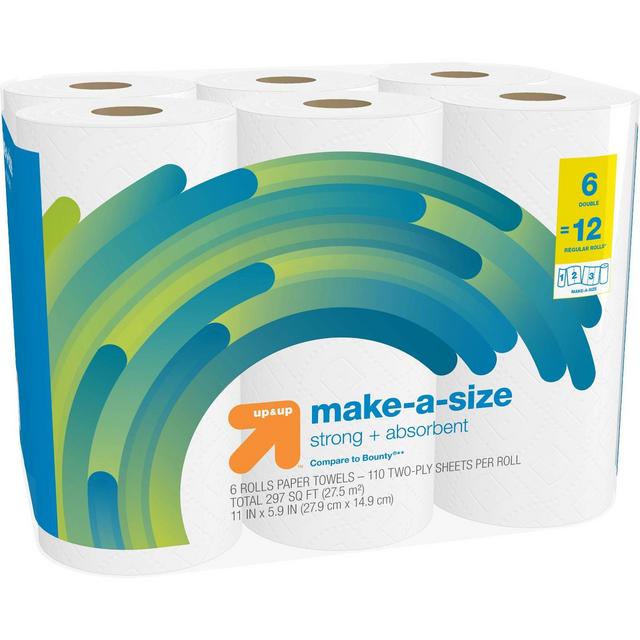 Make-A-Size White Paper Towels - 6 Double Rolls = 12 - Up&Up™