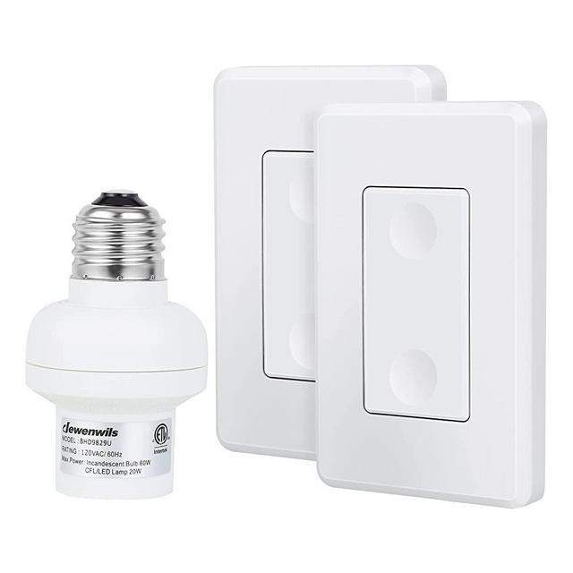 DEWENWILS Remote Control Light Socket, 2 Wall Mounted Controllers and 1 Bulb Base, Wireless Light Switch for Light Fixtures, No Wiring Needed, Expandable, ETL Listed, White