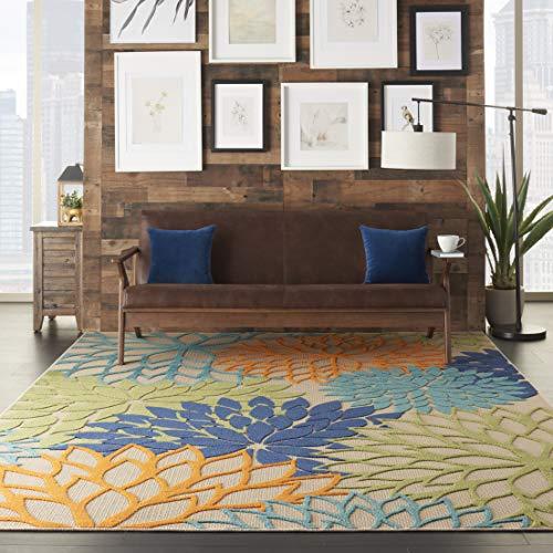Nourison Aloha Indoor/Outdoor Floral Blue Multicolor 7'10" x 10'6" Area Rug (8'x11')