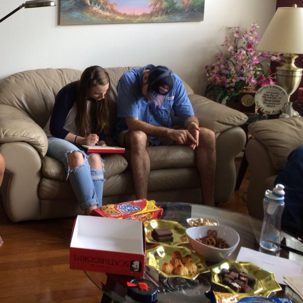 We were strategically paired together for a game of Scattergories at the Lee's! Here is a picture of the first awkward interaction.