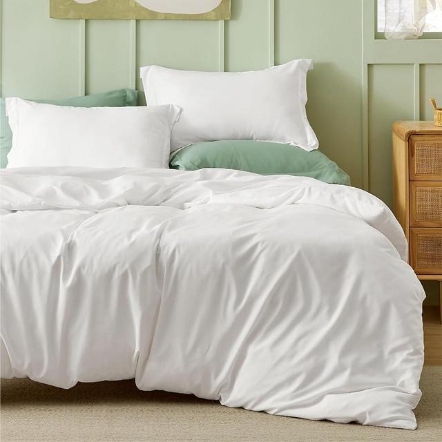 Bedsure White Duvet Cover King Size - Polyester & Rayon Derived from Bamboo Cooling King Duvet Cover Set, 3 Pieces, 1 Zipper Closure Duvet Cover (104"x90") & 2 Pillow Shams, Comforter Sold Separately