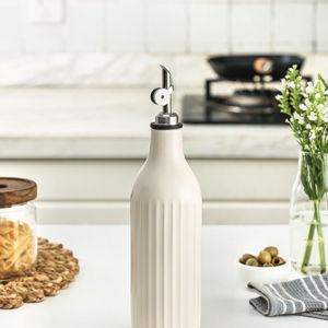 Olive Oil Dispenser Bottle for Kitchen, 19 oz Ceramic Oil Dispenser for Kitchen and Vinegar Dispenser Bottle, for Olive Oil, Balsamic, Coffee Syrups, Soy Sauce - Dishwasher Safe, White