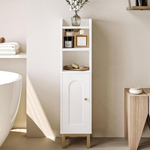 Hzuaneri Bathroom Storage Cabinet, Small Corner Floor Cabinet with Door and Shelves, Narrow Toilet Paper Cabinet, Bathroom Organizer with Adjustable Shelf, for Small Spaces, White BC08203X